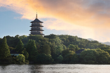 Leifeng Pagoda at West Lake, Hangzhou under the twilight
