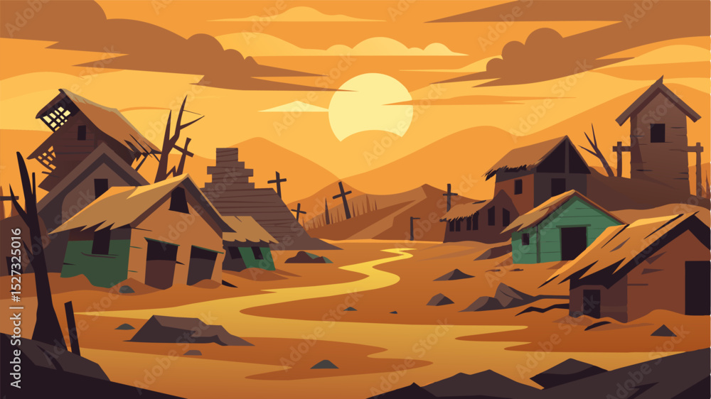 Aufkleber a gaunt figure huddled in a corner scavenging for scraps in a garbage dump.. vector illustration