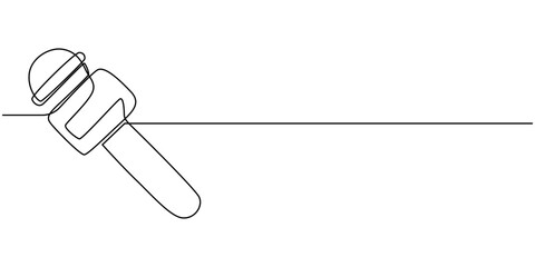 Continuous line art drawing of hand holding microphone. Hand holds mic in one line drawing illustration. Editable stroke, Exclusive Interview Continuous Line Editable Stroke Line, News microphone.