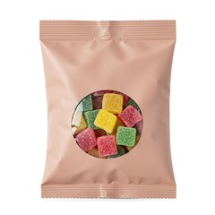 gummy candy bag with soft matte finish, macro product detail , isolated on white background