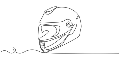 motorcycle helmet continuous one line drawing, Continuous one line drawing motor racing helmet with closed glass visor. For car, motorcycle sport, race, motocross or biker club, motorsport competition