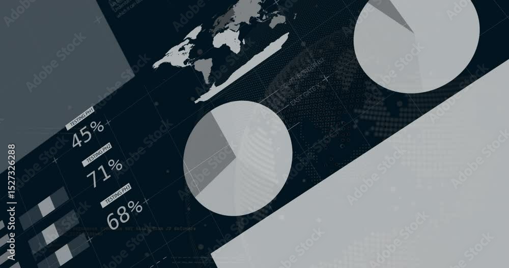Poster dark digital grid emerging triggers data dashboard unfolding with sliding charts presenting metrics