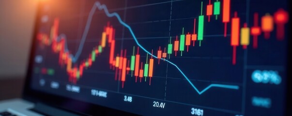 Computer display showing financial bar and line graphs , finance, investment, screen
