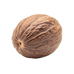 Fototapeta premium Isolated nutmeg close up spice culinary ingredient aromatic flavor seasoning cooking ingredient food 100 on transparent background