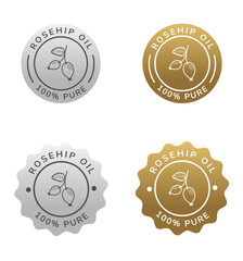rosehip oil pure label silver and gold color. natural ingredient for cosmetic or beauty product. 