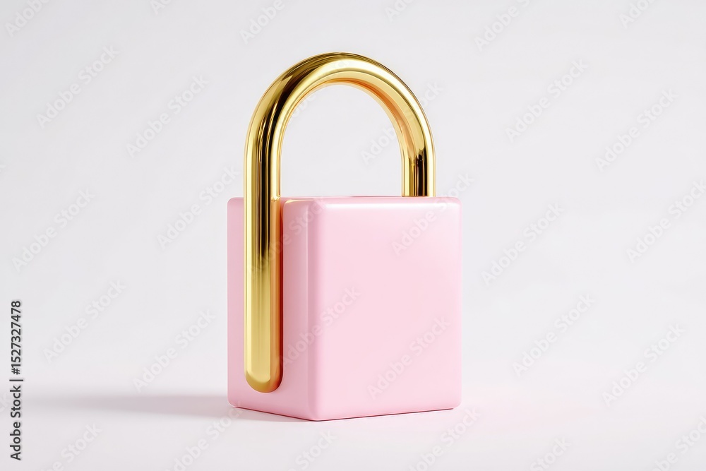 Fototapete a minimalist 3d rendering of a pink padlock with a gold shackle, set against a simple white backgrou