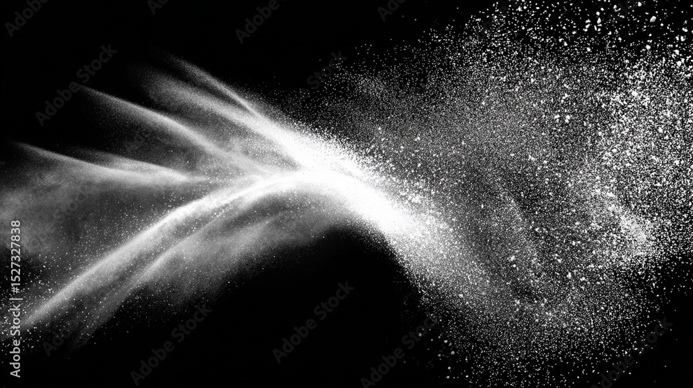 Poster abstract white powder explosion on black background creating dynamic movement and energy