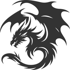 Drawing silhouette of a flying dragon vector