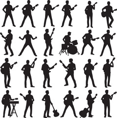 Fototapeta premium This collection features vector silhouettes of people in various poses, including men and women engaged in business, fashion, sport, and dance