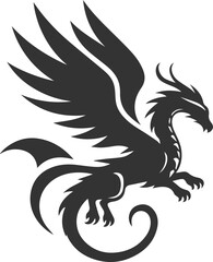 Drawing silhouette of a flying dragon vector