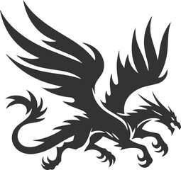 Drawing silhouette of a flying dragon vector