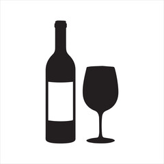 Wine Bottle and Glass Silhouette Icon – Elegant Beverage Vector Illustration