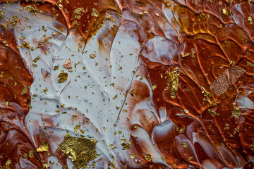 abstract artwork featuring striking pigment contrasts, bold brush movements, and a uniquely textured surface