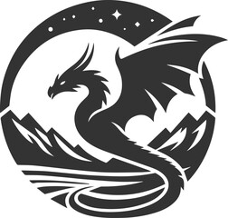 Obraz premium Drawing silhouette of a flying dragon vector