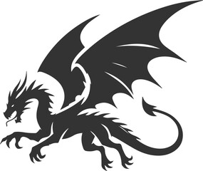 Drawing silhouette of a flying dragon vector