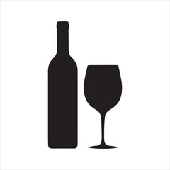 Wine Bottle and Glass Silhouette Icon – Elegant Beverage Vector Illustration
