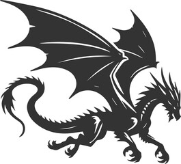 Drawing silhouette of a flying dragon vector