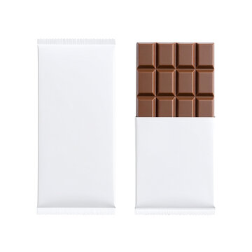 Milk chocolate bar in white wrapper isolated on transparent background