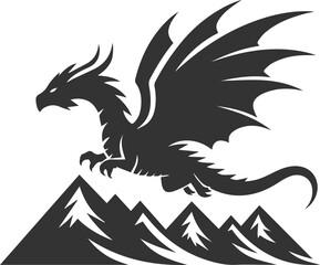 Drawing silhouette of a flying dragon vector