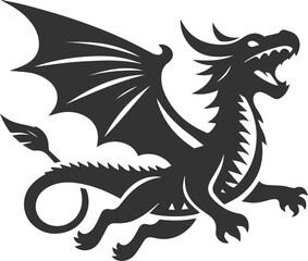 Drawing silhouette of a flying dragon vector