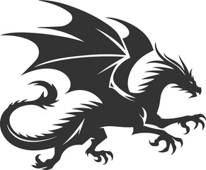 Drawing silhouette of a flying dragon vector
