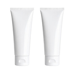 Two blank white cosmetic tubes isolated on transparent background