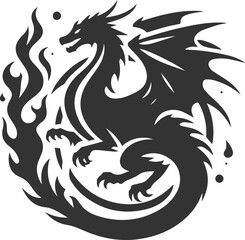 Drawing silhouette of a flying dragon vector