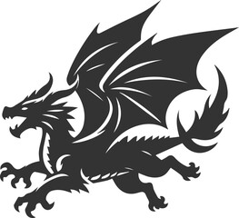 Drawing silhouette of a flying dragon vector