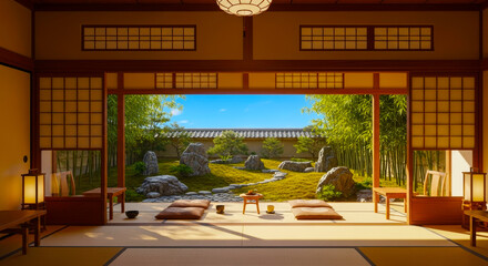 和室からの日本庭園	