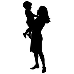 Set of mother hugging his daughter full black silhouette vector illustration design