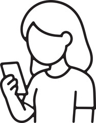 a girl using a mobile phone outline icon line art silhouette design vector illustration.