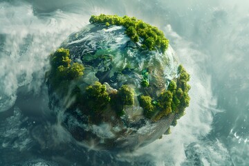 Earth partially transforming into digital pixels and code, fusion of nature and technology, futuristic design
