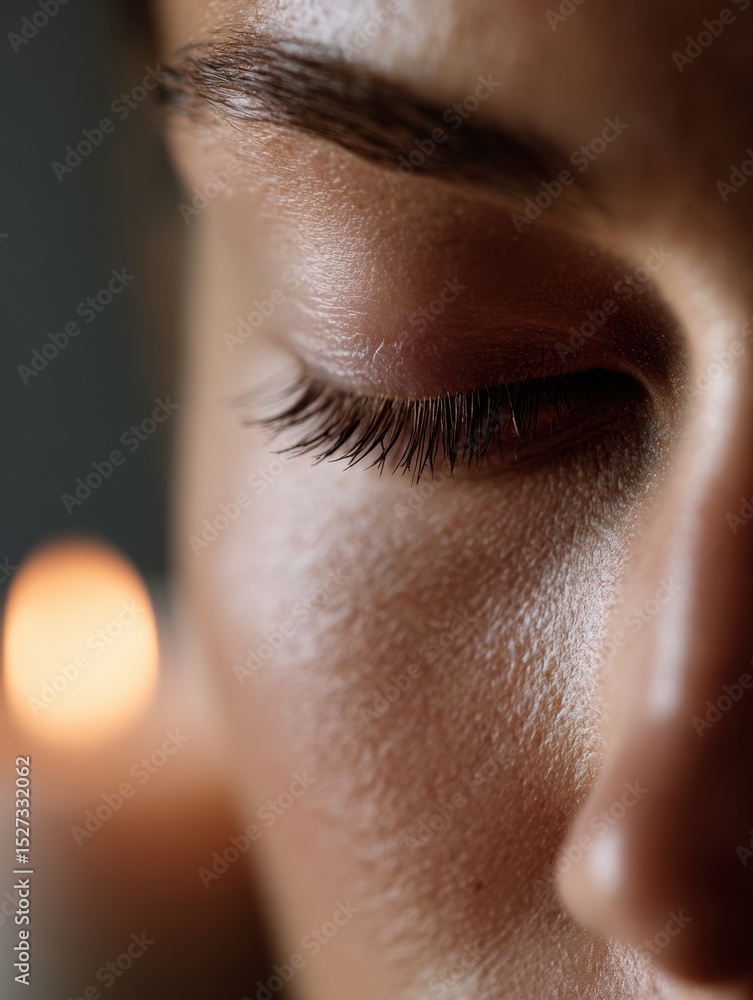Poster calm eye meditation with candlelight creating a serene atmosphere for relaxation and mindfulness