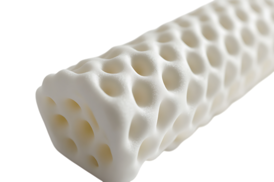Porous white cylinder, isolated on transparent background