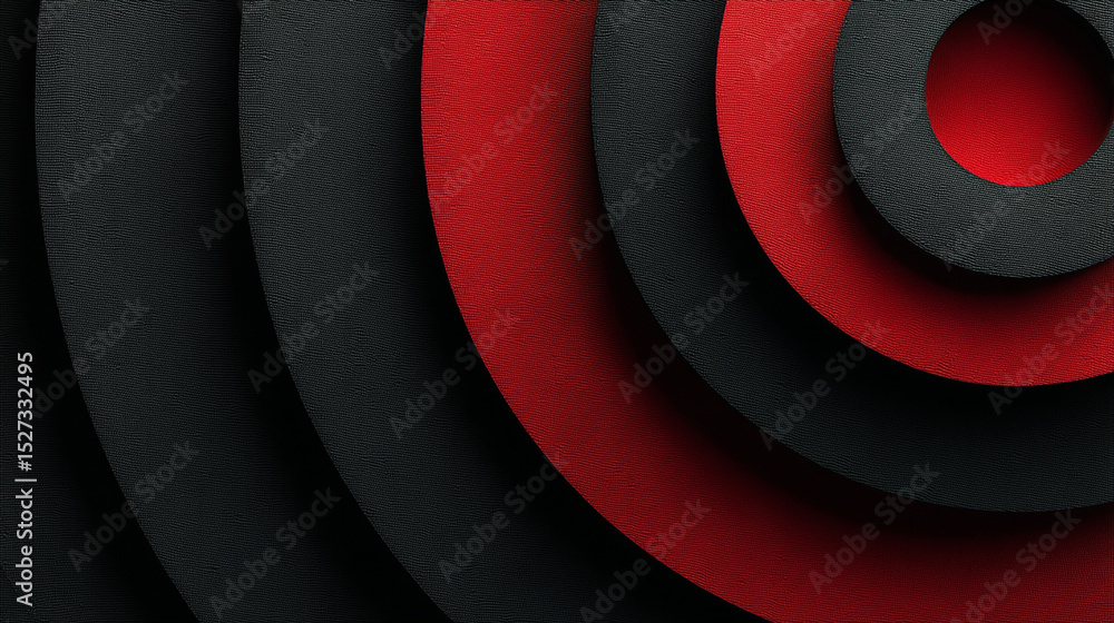 Poster abstract design of red and black concentric circles with a textured surface