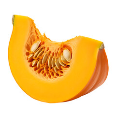 Fresh pumpkin slice isolated on black background for halloween and thanksgiving day cooking recipe ideas on transparent background