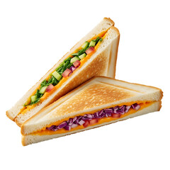 Delicious sandwiches with fresh vegetables and cheese for lunch or snack food photography on transparent background