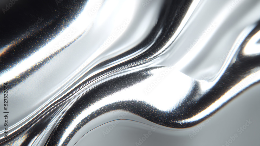Poster abstract image of flowing silver metallic material with elegant curves and reflections