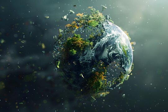 Earth partially transforming into digital pixels and code, fusion of nature and technology, futuristic design
 - Powered by Adobe