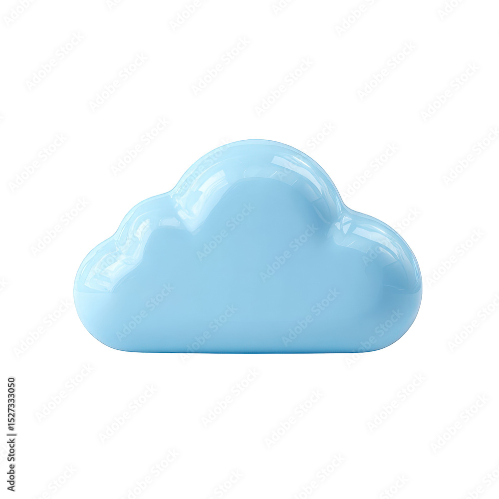 Poster a smooth pastel blue cloud shaped object isolated on digital art render shiny glossy three dimension