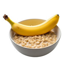 Banana oatmeal bowl breakfast healthy food recipe delicious morning meal nutritious diet fiber rich on transparent background