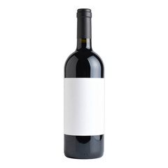 Red wine bottle with blank label isolated on transparent background