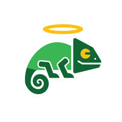Green chameleon with halo abstract icon