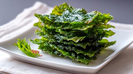 Crispy Green Leafy Vegetable Chips on a White Plate
