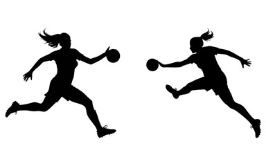 Set of women playing volleyball full black silhouette vector illustration design