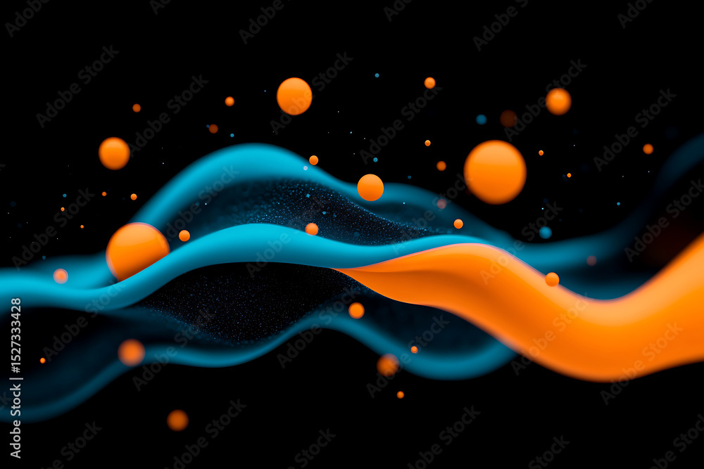 Aufkleber vibrant waves of blue and orange create a dynamic abstract design with floating spheres