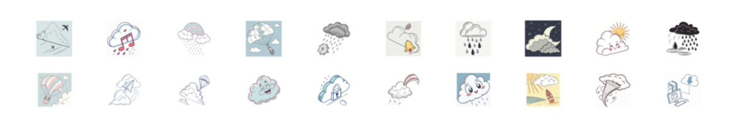 20 Creative Cloud Icons Bundle – Hand-Drawn Weather & Sky Illustrations for Web and Print