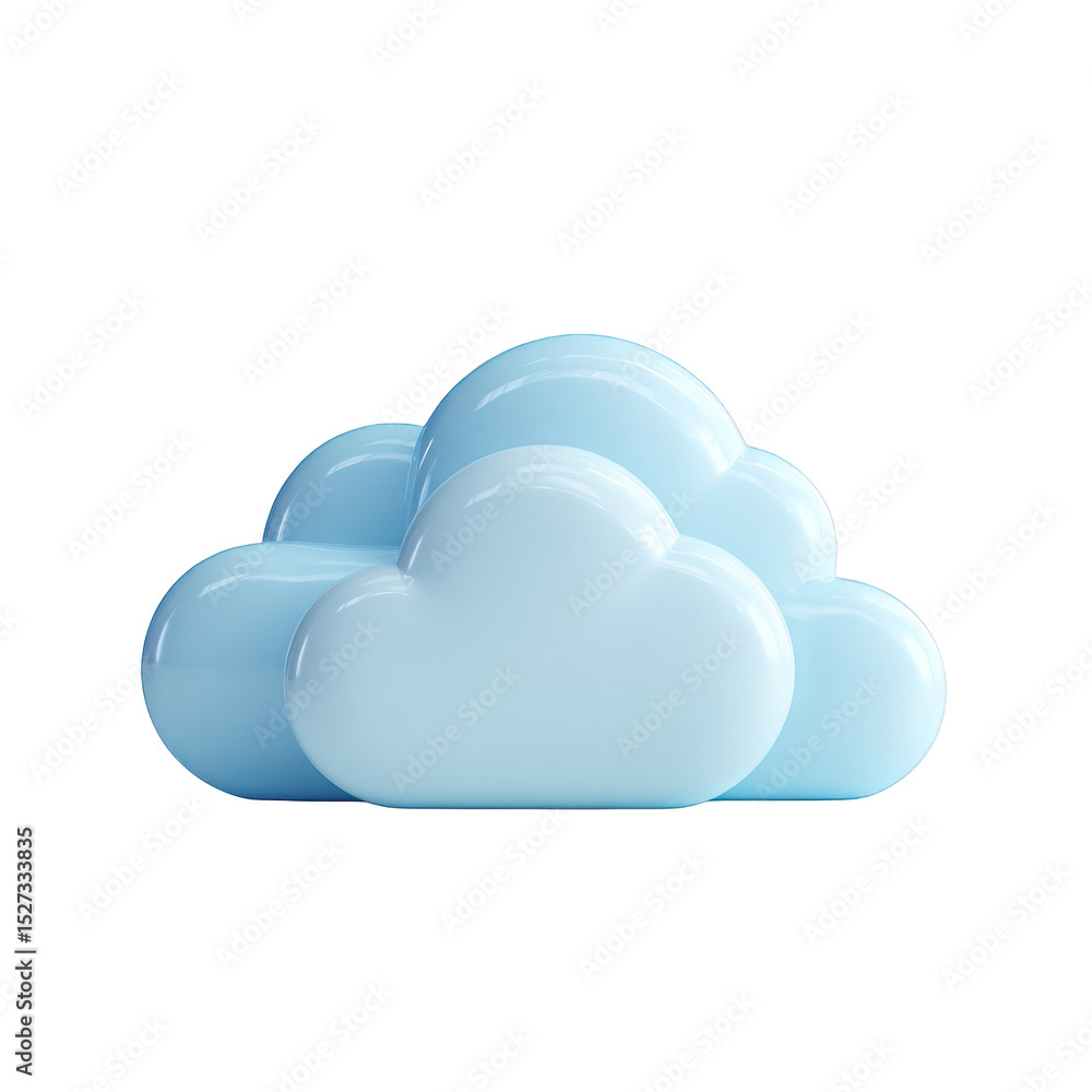 Aufkleber three dimensional render of light blue clouds isolated on modern design element for web applications