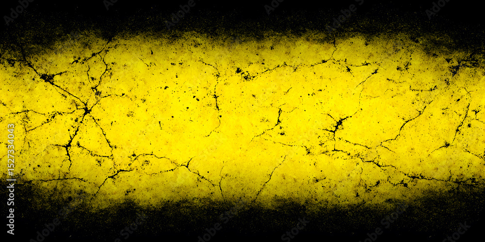 Canvas Prints yellow grunge background with cracks and black stains on the top and bottom edges.