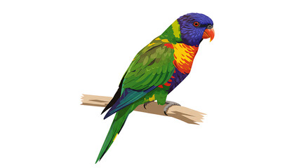 Rainbow lorikeet bird on branch isolated on transparent background